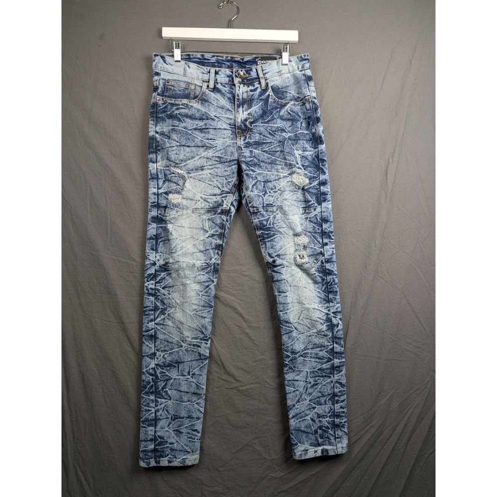 Southpole Mens Skinny Fit Distressed Acid‎ Wash Blue Denim Jeans 32x32